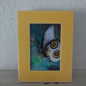 White Butterfly 4x6 Art print within a yellow glitter / shiny wood Frame